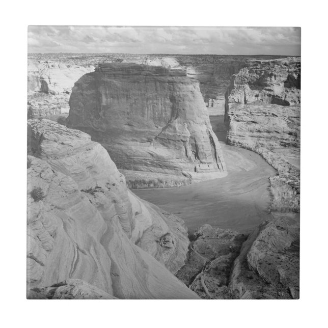 Vintage Black White Ansel Adams Canyon Photograph Tile (Front)
