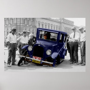 Vintage Black & White Antique Auto Car  Wreck Poster