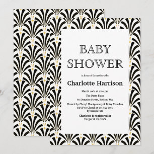 Vintage Black & White Art Deco Fans Baby Shower Invitation