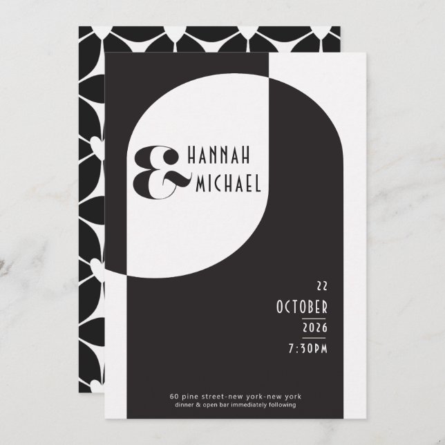 Vintage Black White Art Deco Invitation (Front/Back)