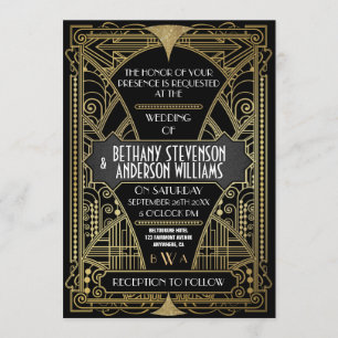 Vintage Black & White Art Deco Wedding Invitations
