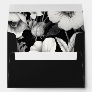 Vintage Black White Botanical Floral Wedding Envelope