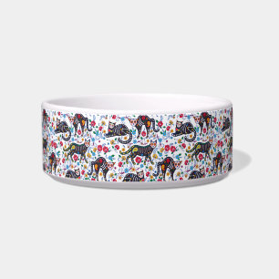 Vintage Black White Cats Halloween Gothic Floral Bowl