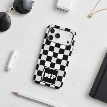Vintage Black & White Chequerboard Custom Monogram