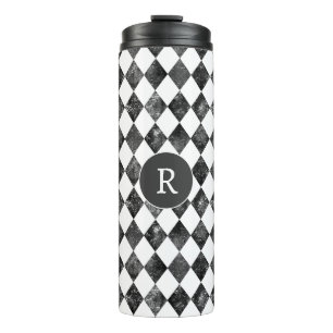 vintage black &white chequerboard monogram thermal tumbler
