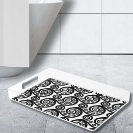 Vintage Black & White Curly Swirls Koru Fern Frond Acrylic Tray