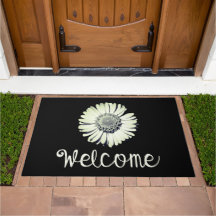 Vintage Black White Daisy Girly Boho Cute Welcome