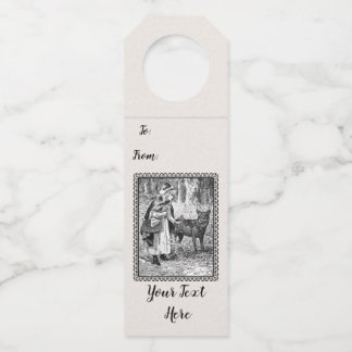 Vintage Black White Drawing Red Riding Hood Framed Bottle Tag