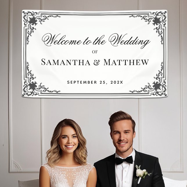 Vintage Black & White Elegant Calligraphy Wedding Banner (Creator Uploaded)