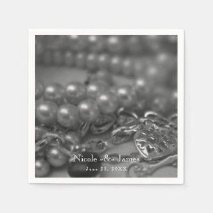 Vintage Black & White Elegant Pearls Wedding Napkin