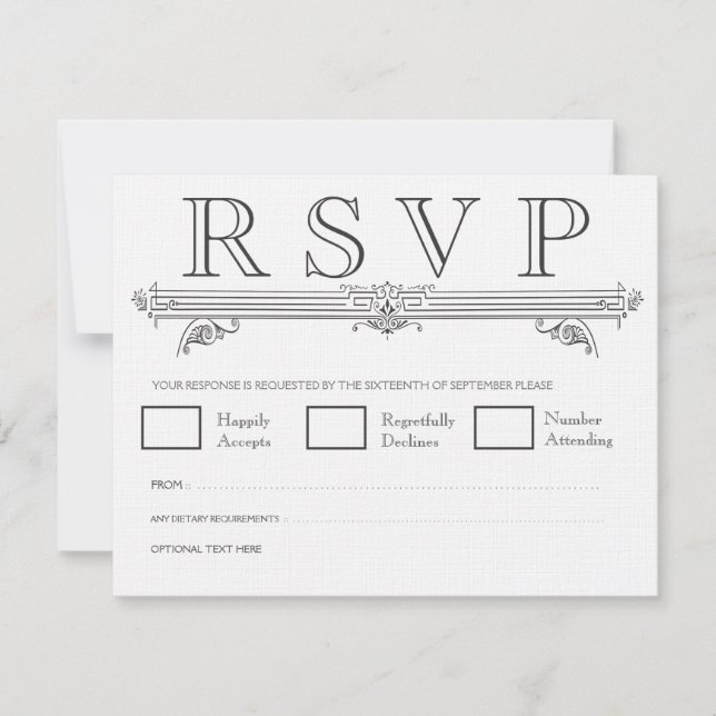 Vintage Black & White Elegant Wedding RSVP Cards (Front)