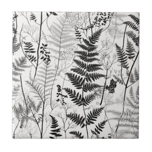 Vintage black white fern  tile