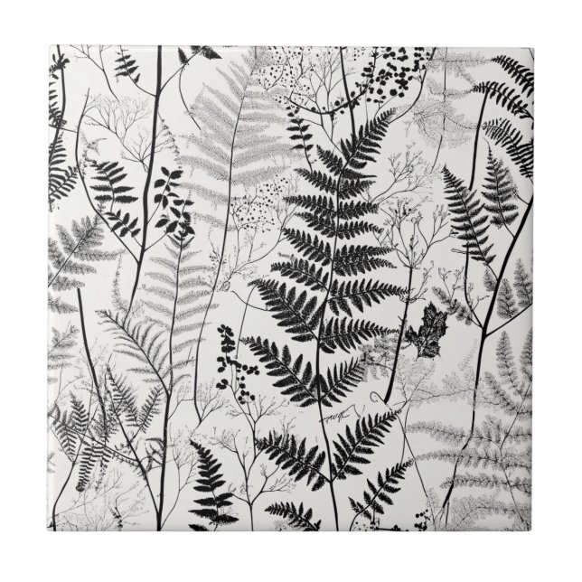 Vintage black white fern  tile (Front)