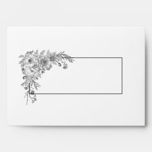 Vintage Black & White Floral Line Art Wedding Envelope