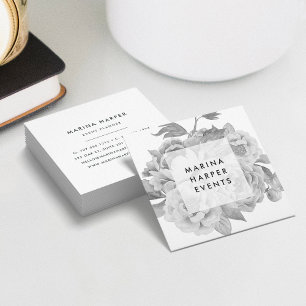Vintage Black & White Floral Square Business Card