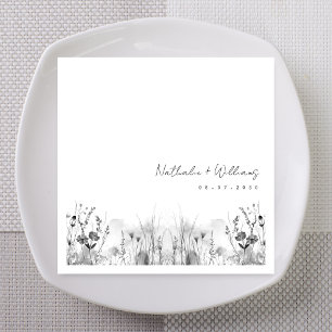 Vintage Black & White Floral Wedding Napkin