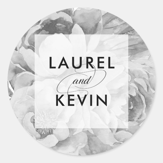 Vintage Black & White Floral Wedding Stickers (Front)