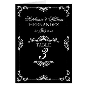 Vintage Black & White Floral Wedding Table Number