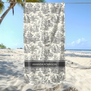 Vintage Black White French Toile de Jouy Beach Towel