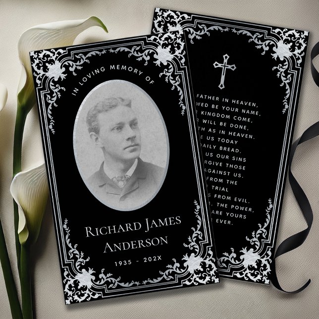 Vintage Black & White Funeral Memorial Prayer Card (Creator Uploaded)
