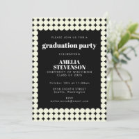 Vintage Black White Geometric Dot Graduation Party