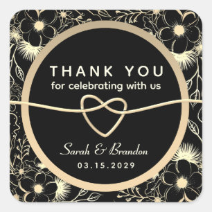 Vintage Black White Gold Wedding Thank You Square Sticker