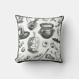 Vintage Black & White Halloween Pattern Cushion
