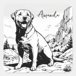 Vintage Black & White Happy Labrador in Nature Square Sticker