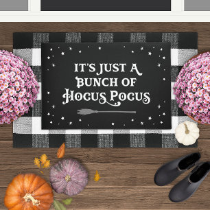 Vintage Black White Hocus Pocus Witch Broom Doormat