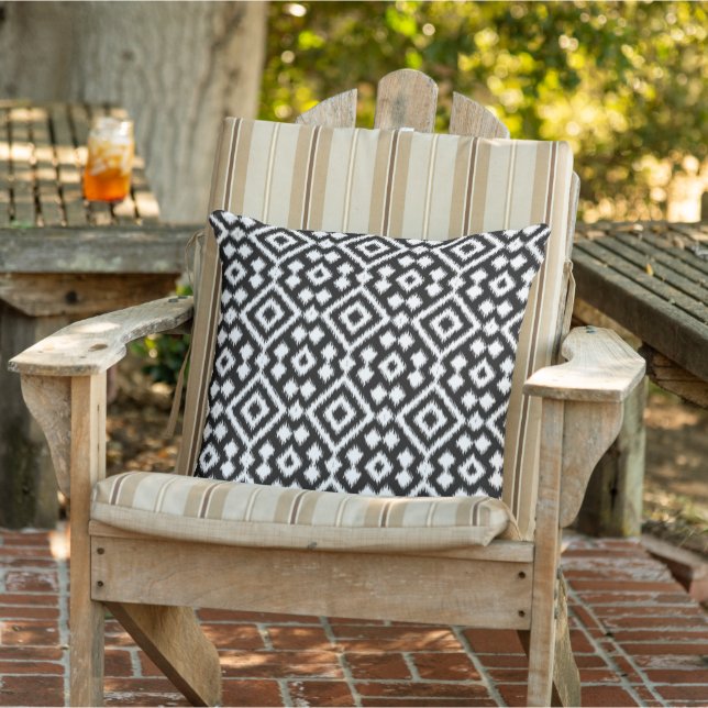 Vintage Black White Ikat Diamond Squares Pattern Cushion (Chair)
