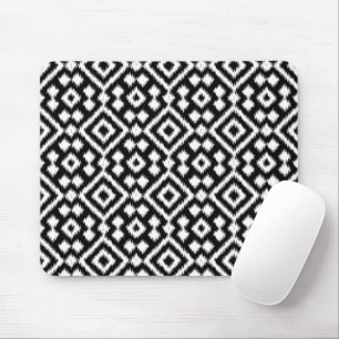 Vintage Black White Ikat Diamond Squares Pattern Mouse Mat