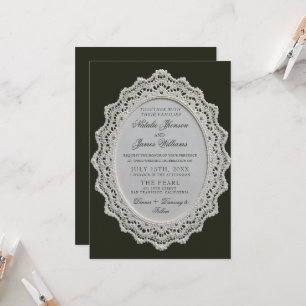 Vintage Black White Lace Doily Old Money Wedding  Invitation