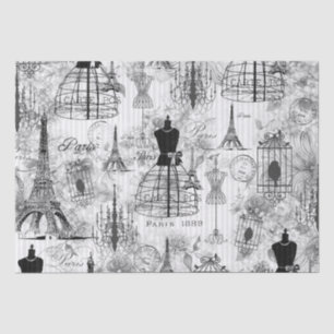 Vintage black white mannequin Eiffel Tower collage Tissue Paper