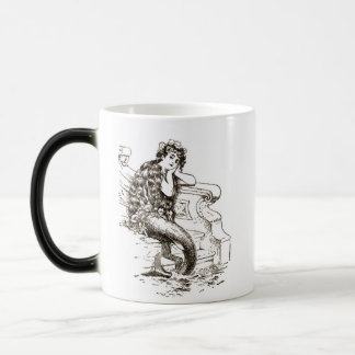 Vintage Black White Mermaid Drawing Magic Mug