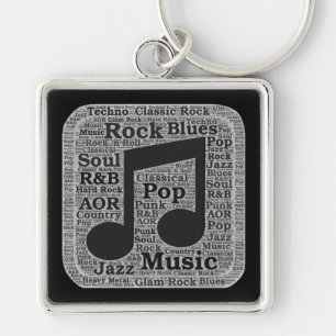 Vintage Black & White Music Genres Key Chain
