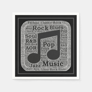 Vintage Black & White Music Genres Napkin