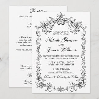Vintage Black White Old Money All In One Wedding Invitation
