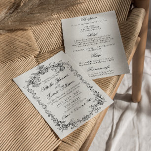 Vintage Black White Old Money All In One Wedding Invitation