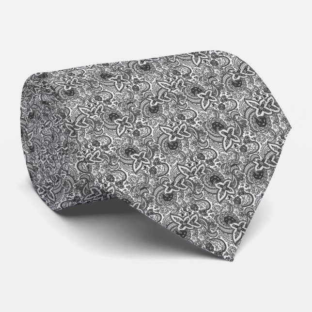 Vintage Black & White Paisley Pattern | Elegant  Tie (Rolled)