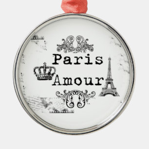 Vintage Black White Paris Amour Eiffel Tower Metal Tree Decoration