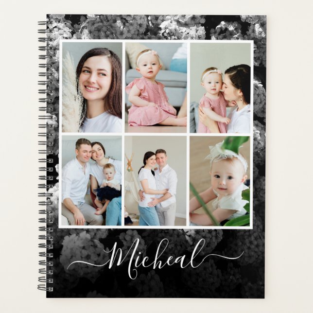 Vintage Black & White Personalised Monthly journal Planner (Front)