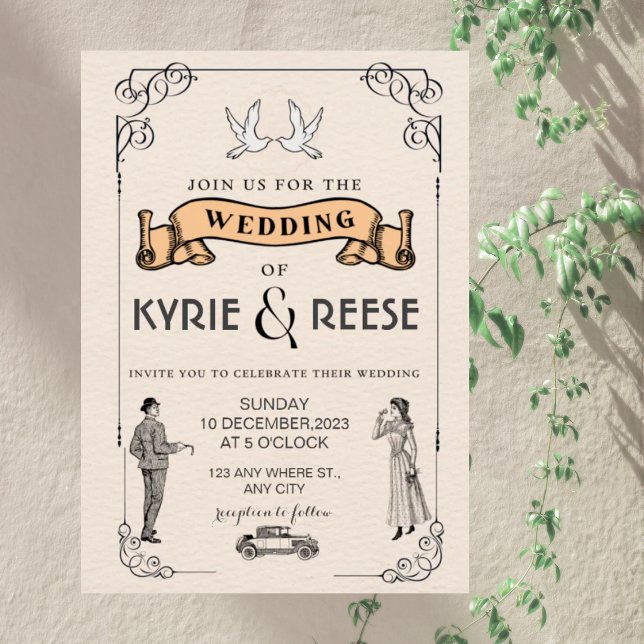 Vintage Black & White Retro Wedding Invitation (Creator Uploaded)