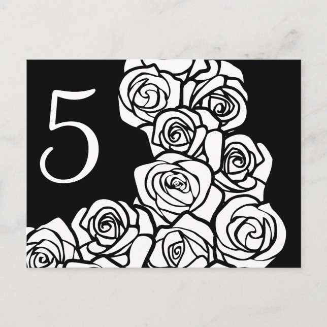 Vintage black white roses Table Number Postcard (Front)