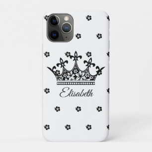 Vintage Black & White Royal Floral Crown Queen iPhone 11 Pro Case