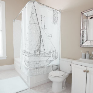 Vintage black & white sailboat drawing antique nau shower curtain