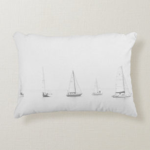 Vintage black & white sailboats nautical photo decorative cushion