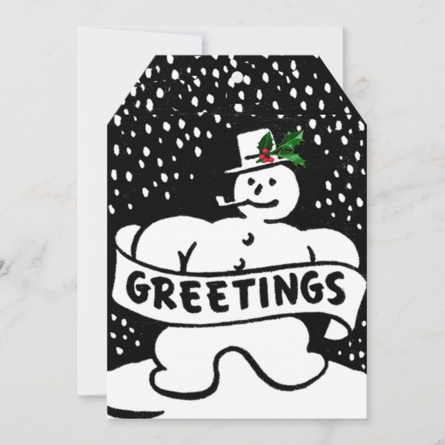 Vintage Black & White Snowman Giant Gift Tag (Front)