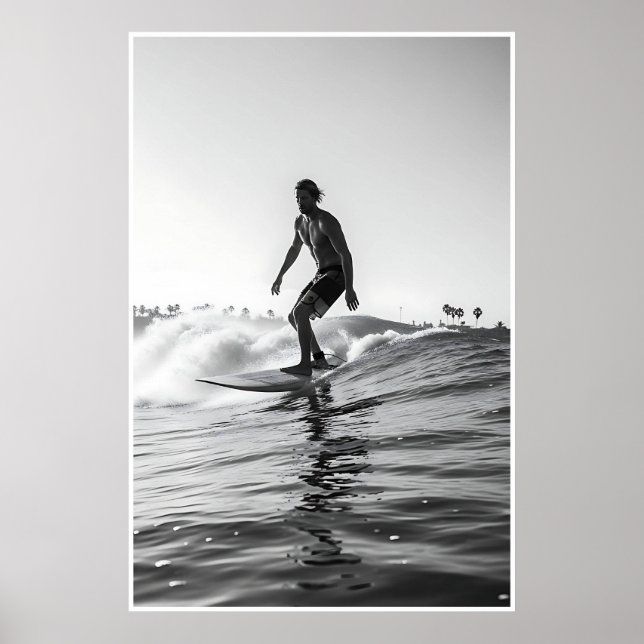 Vintage Black & White Surf Photo Poster (Front)