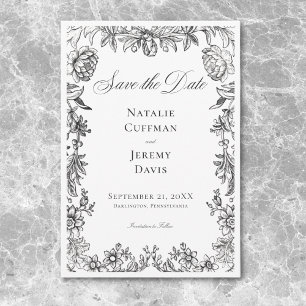 Vintage Black & White Tapestry Floral Wedding Save The Date