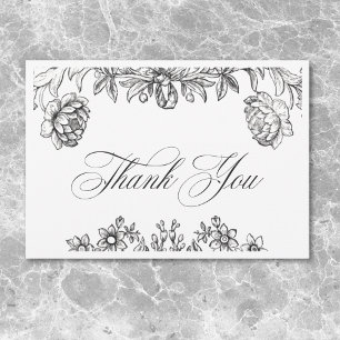 Vintage Black & White Tapestry Floral Wedding Thank You Card